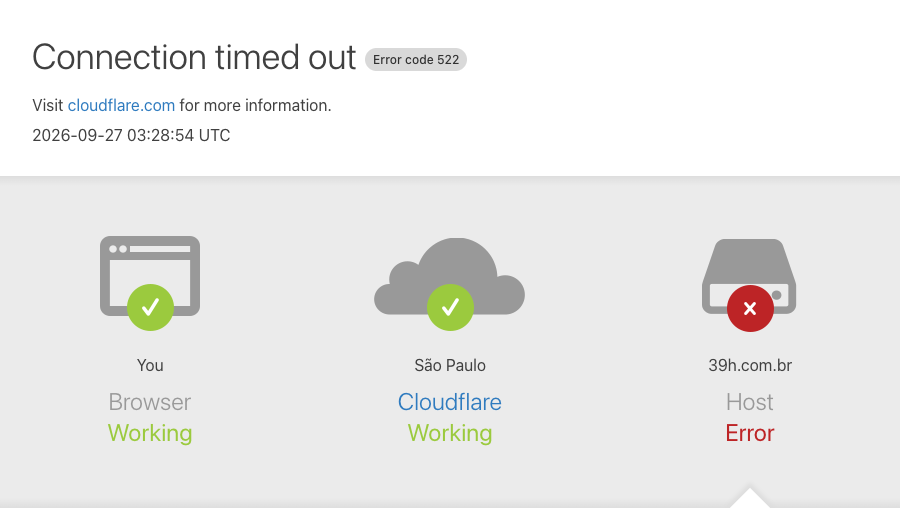 Página de erro 522 da Cloudflare ao abrir 39h.com.br em 27/09/2026